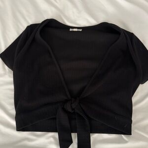 Black Tie-Front Crop Top